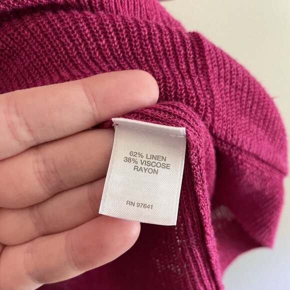 J.Jill Women M Petite Fuchsia Linen Blend Knit Pockets 3/4 Sleeve V-Neck Sweater - Picture 9 of 11